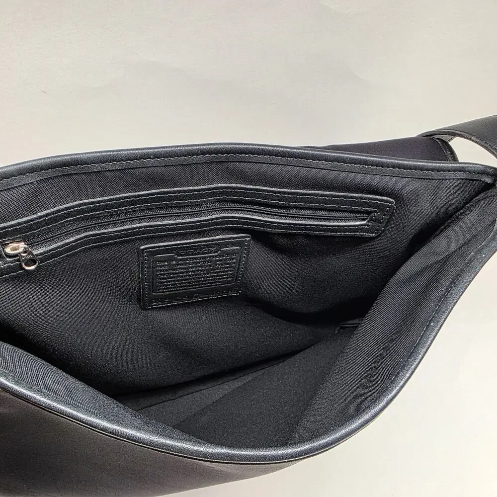 Coach Black Messenger Shoulder Bag Nylon Leather Trim Flap Crossbody